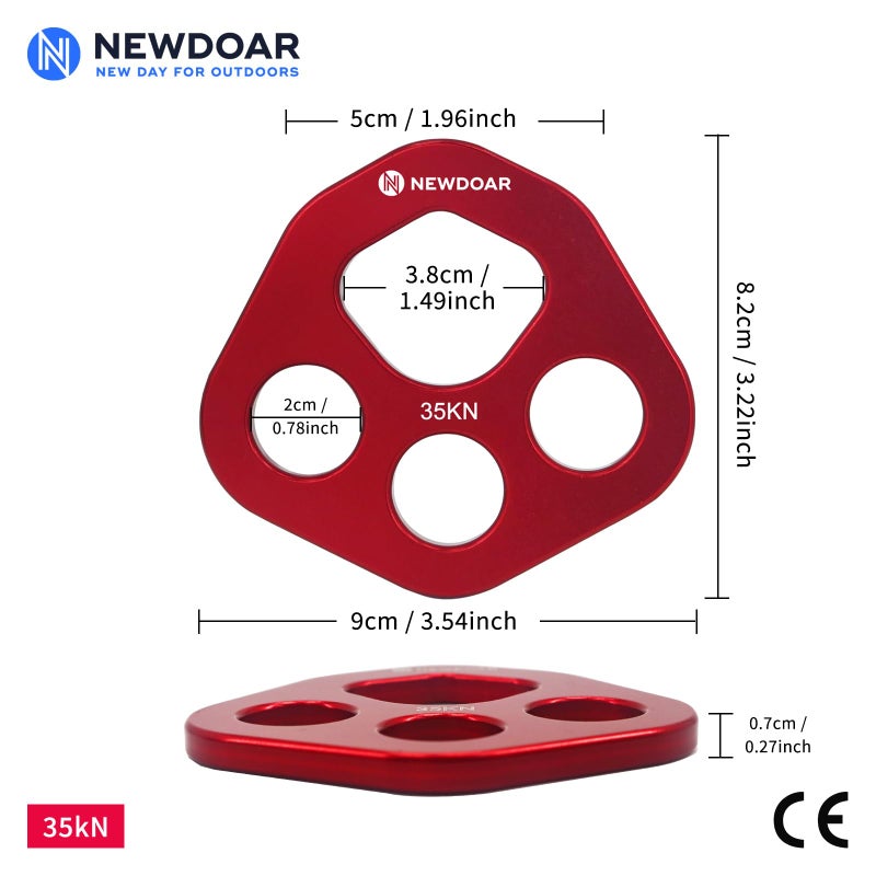 NewDoar Descender Plate 20KN Paw Rigging Plate 4 Holes Rock Climbing Gear(4 holes/20KN Red) - Image 2